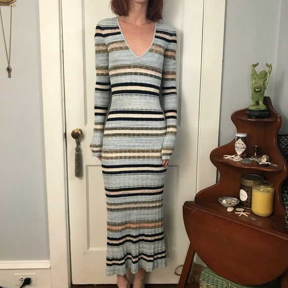 Free People Blue Striped Knit Bodycon Maxi Dress - Picture 4 of 11